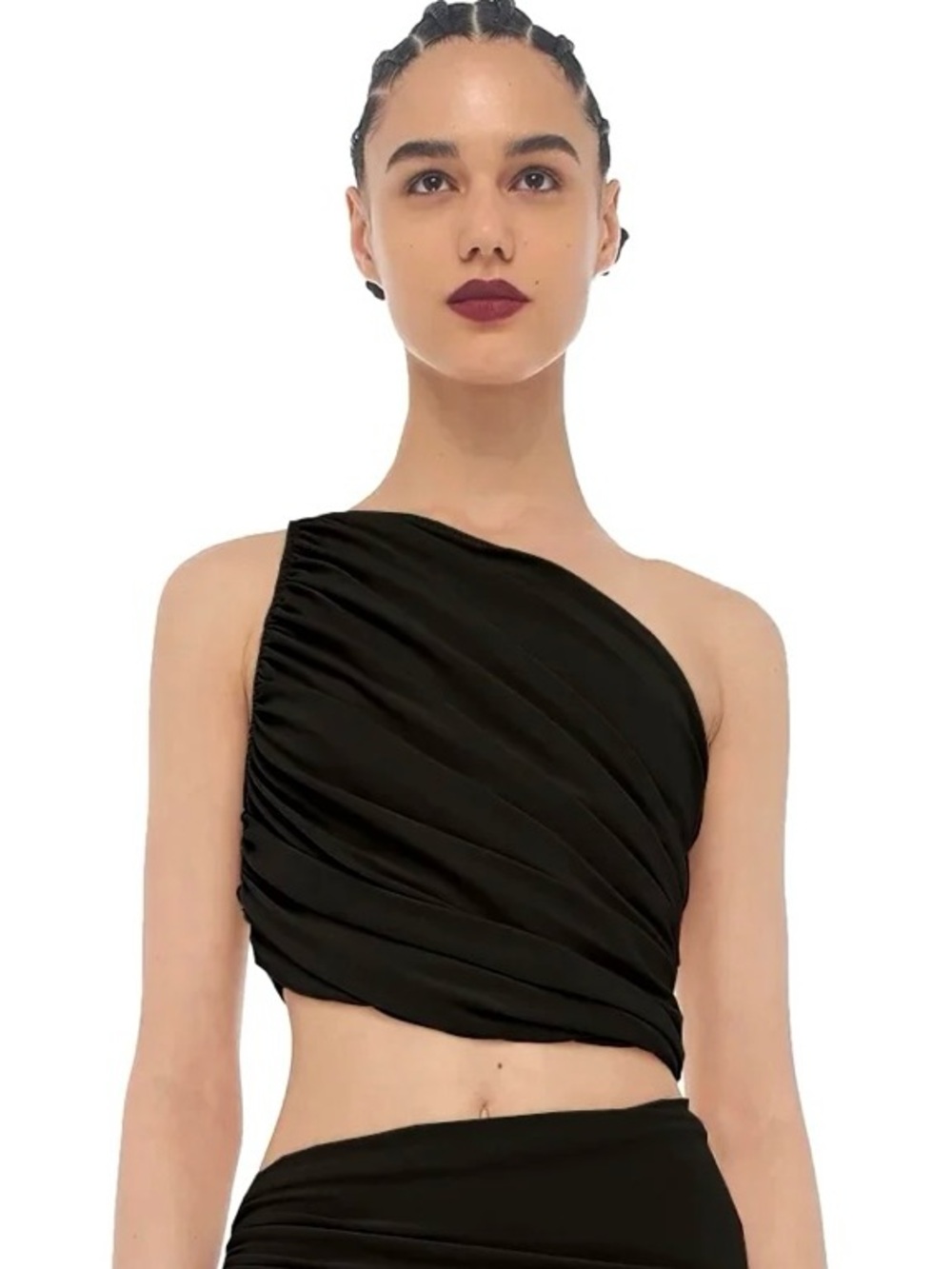 Norma Kamali Black Diana Bra Asymmetric One-Shoulder Draped Tank